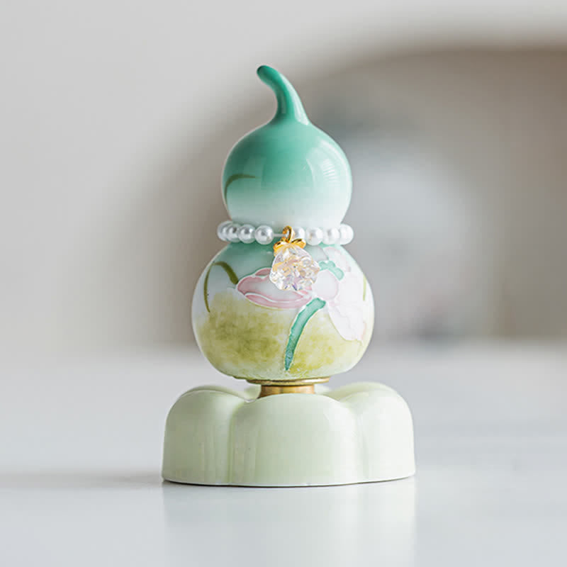 Buddha Stones Decoración para mascotas: calabaza de té de loto verde de cerámica pintada a mano, ideal para un estilo de vida consciente. - image 1