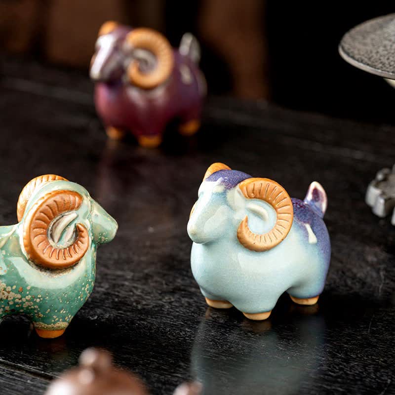 Buddha Stones Cabra carnero de cerámica, figura auspiciosa para decoración de mesa con animales adorables - image 11