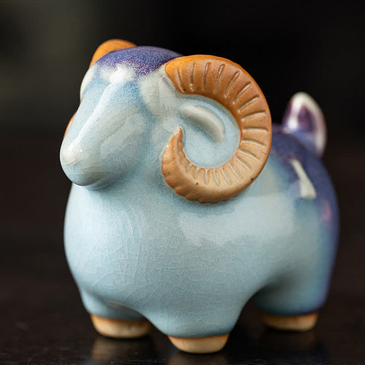 Buddha Stones Cabra carnero de cerámica, figura auspiciosa para decoración de mesa con animales adorables - image 8