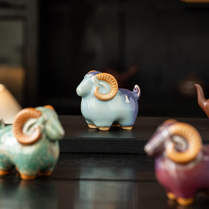 Buddha Stones Cabra carnero de cerámica, figura auspiciosa para decoración de mesa con animales adorables - image 10