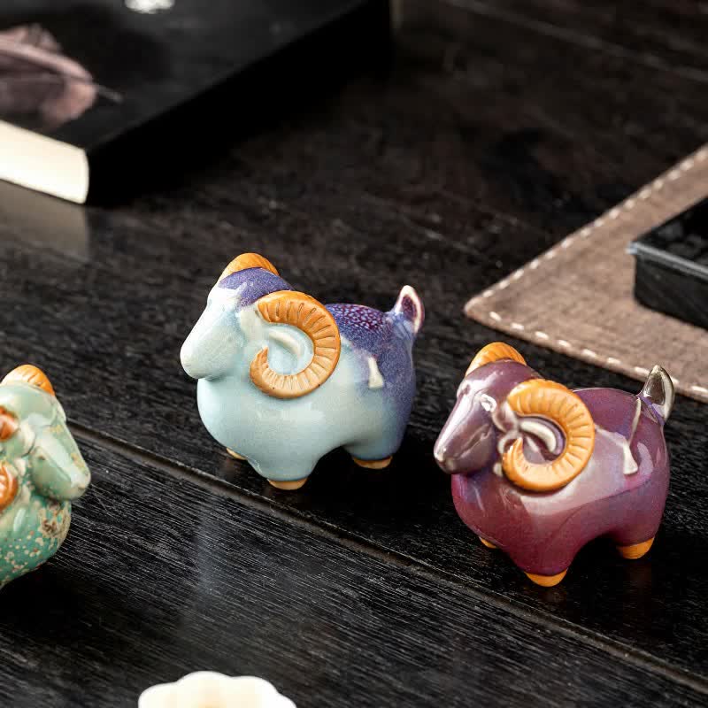 Buddha Stones Cabra carnero de cerámica, figura auspiciosa para decoración de mesa con animales adorables - image 12