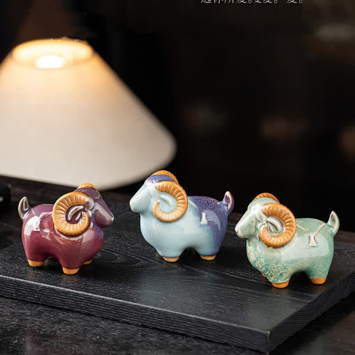 Buddha Stones Cabra carnero de cerámica, figura auspiciosa para decoración de mesa con animales adorables - image 13