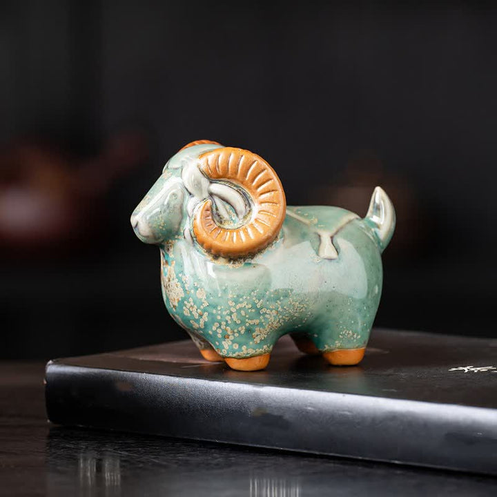 Buddha Stones Cabra carnero de cerámica, figura auspiciosa para decoración de mesa con animales adorables - image 4