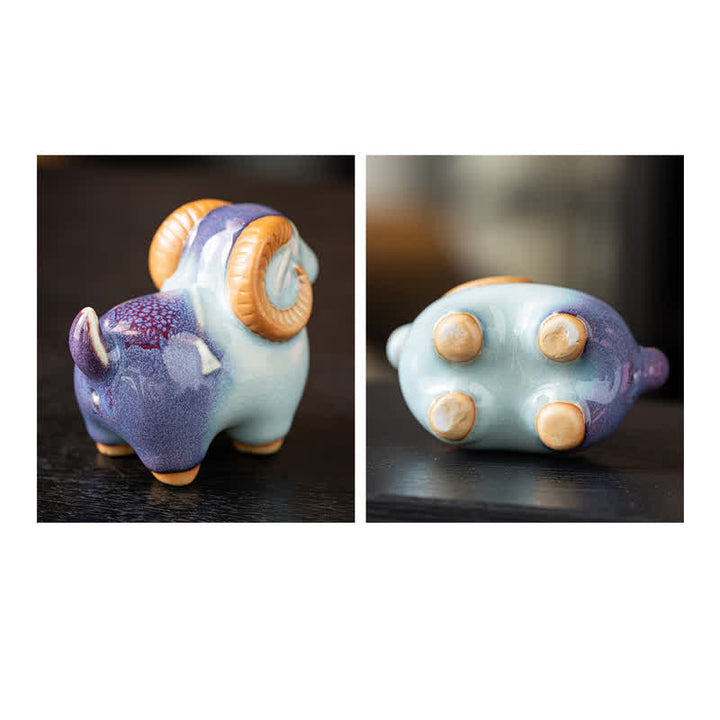 Buddha Stones Cabra carnero de cerámica, figura auspiciosa para decoración de mesa con animales adorables - image 9