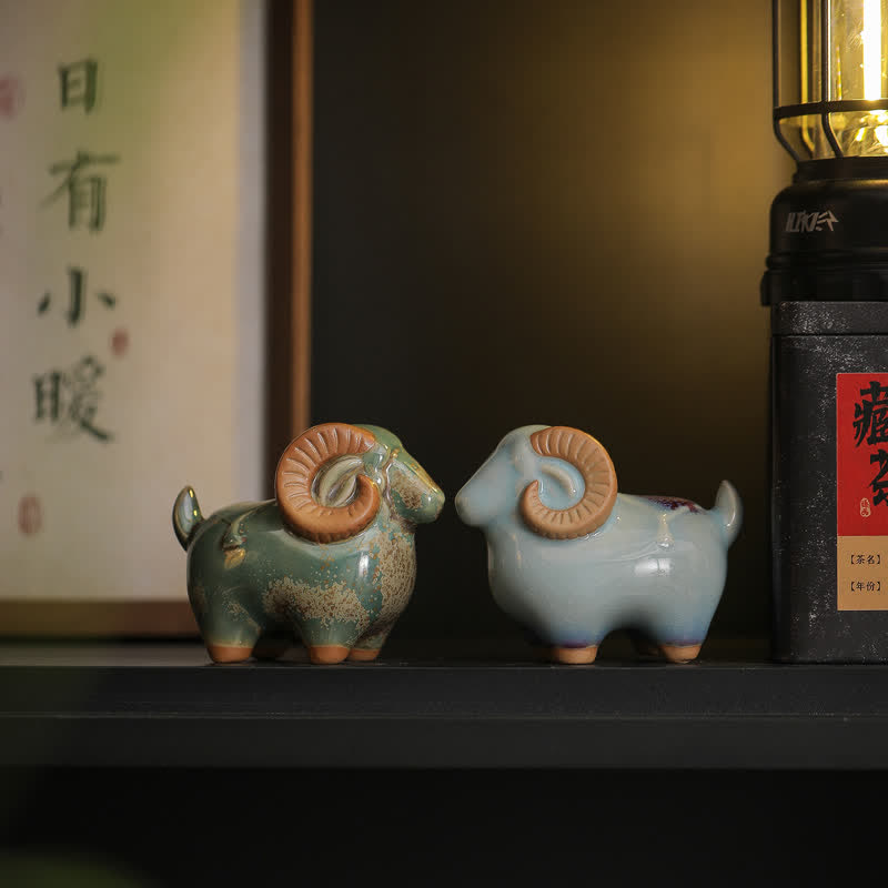 Buddha Stones Cabra carnero de cerámica, figura auspiciosa para decoración de mesa con animales adorables - image 15