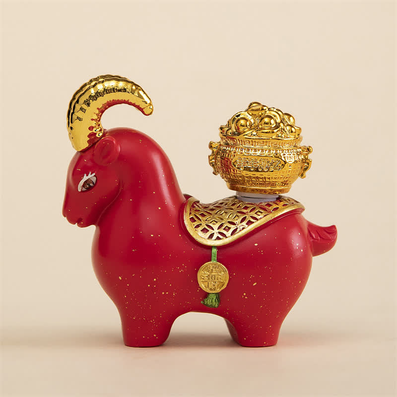 Buddha Stones Adorno de escritorio de resina con forma de cabra, oveja y lingote de la prosperidad. Lindo animalito para decoración de escritorio. - Lingote de cabra roja - image 1