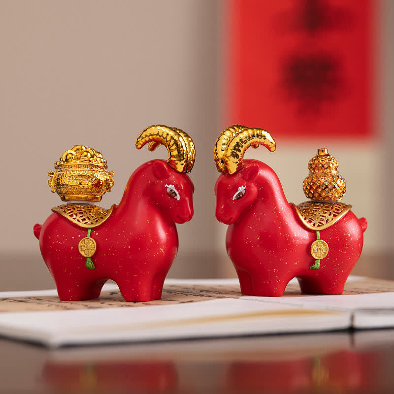 Buddha Stones Adorno de escritorio de resina con forma de cabra, oveja y lingote de la prosperidad. Lindo animalito para decoración de escritorio. - image 0