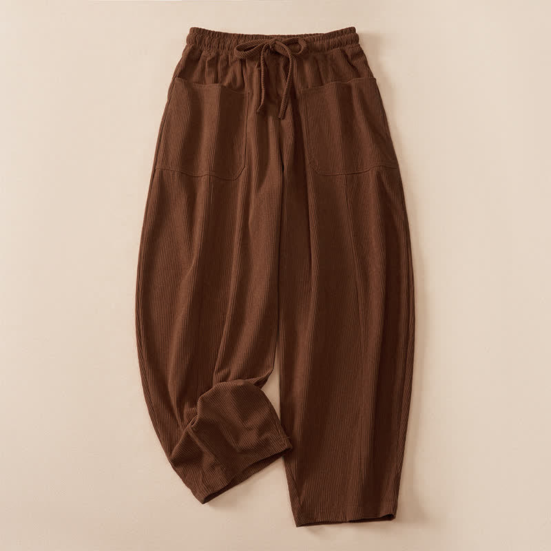 Buddha Stones Pantalones cortos casuales de otoño/invierno con cordón ajustable, color liso, estilo harem para mujer con bolsillos. - Tierra de siena - US14, UK/AU18, EU46 (2XL) - image 0