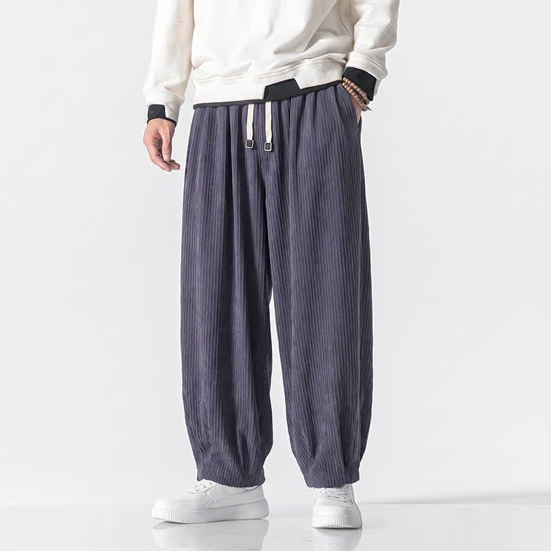 Buddha Stones Pantalones tobilleros de pana de estilo vintage con cordón ajustable, ideales para otoño e invierno. - Gris oscuro - US/UK/AU50, EU60 (6XL) - image 0