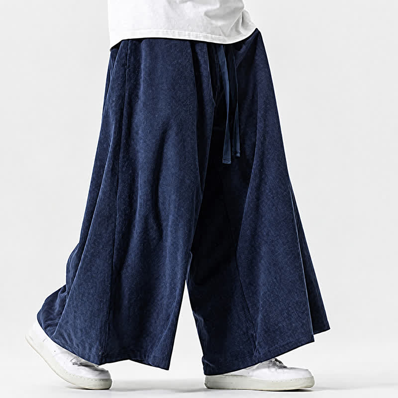 Buddha Stones Pantalones tobilleros de pana lisos, sencillos, clásicos, con cordón ajustable, para hombre, de pierna ancha y con bolsillos, ideales para otoño e invierno. - image 1