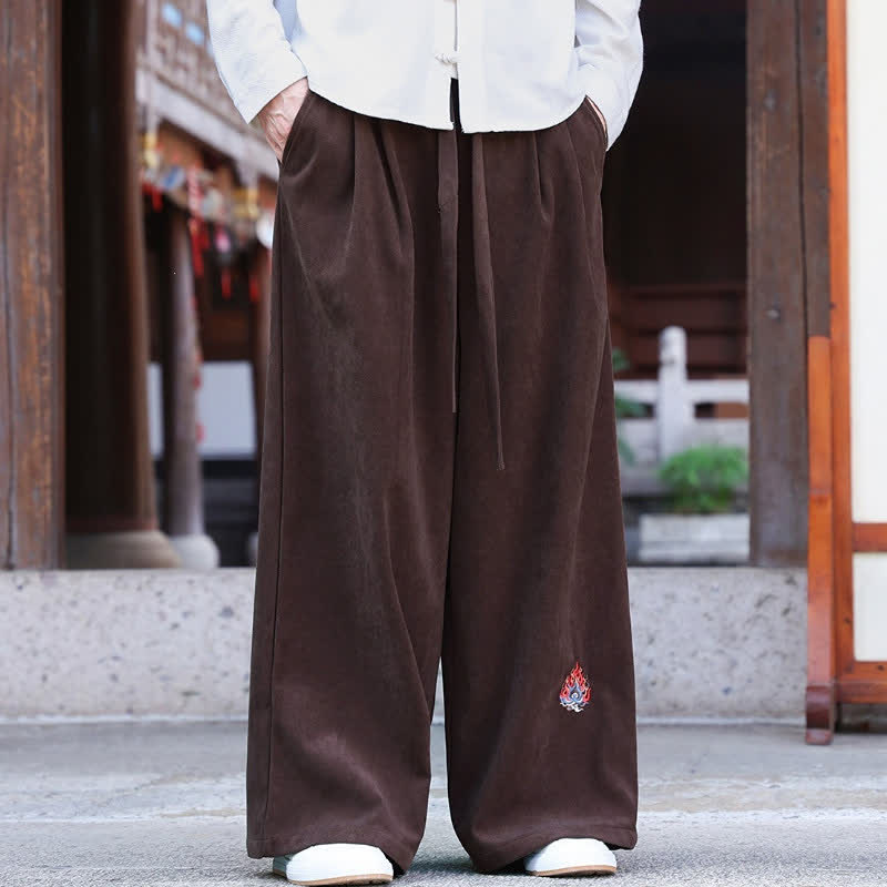 Buddha Stones Pantalones largos de hombre de corte recto con bolsillos, estilo casual vintage, con cordón ajustable y bordado, ideales para otoño e invierno. - image 1