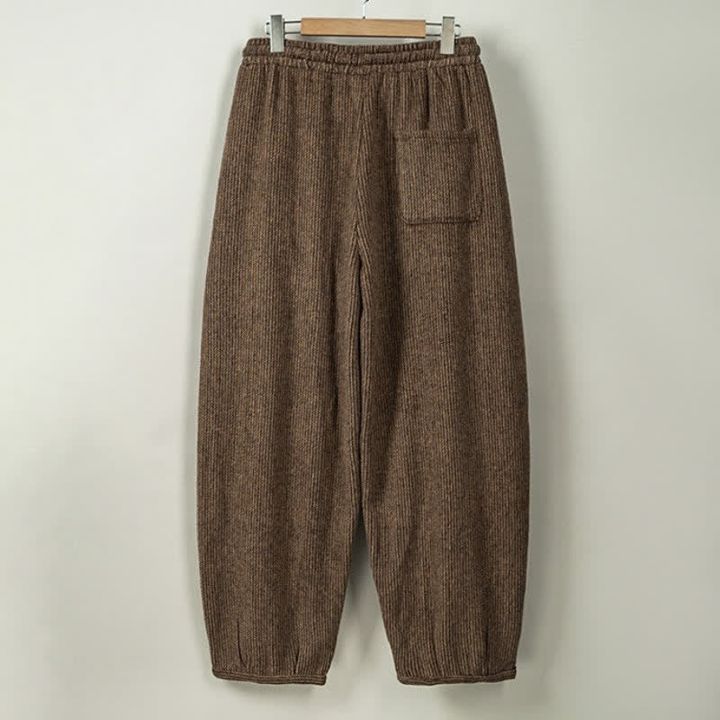 Buddha Stones Pantalones largos casuales de otoño/invierno estilo vintage con cordón ajustable, color liso, para hombre, estilo harem, con bolsillos. - image 1