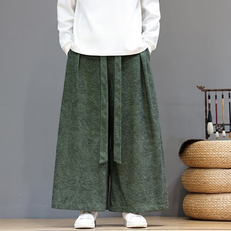 Buddha Stones Pantalones de pana de pierna ancha para hombre con bolsillos, diseño vintage informal de otoño/invierno con cordón ajustable. - image 1