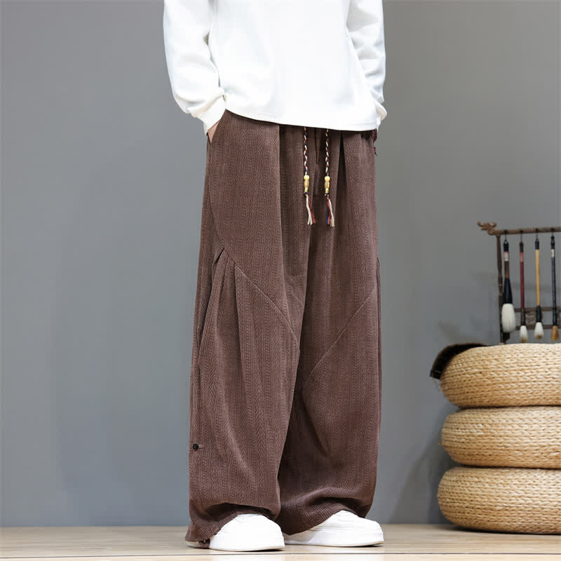 Buddha Stones Pantalones largos de pana estilo boho casual de otoño/invierno con cordón ajustable, color liso, para hombre, estilo harem, con bolsillos. - image 1
