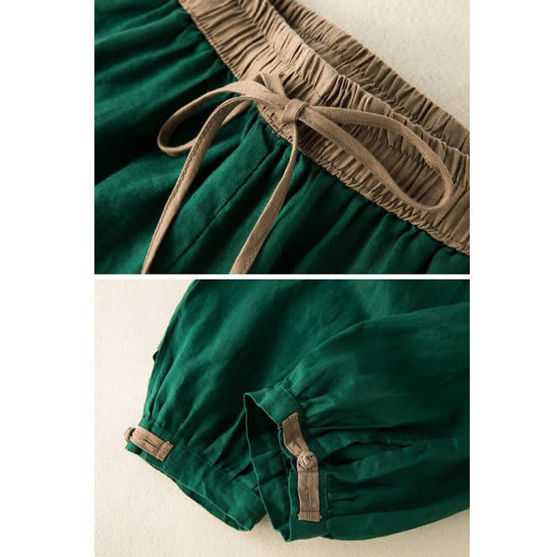 Pantalones harén de algodón liso con cordón y bolsillos para mujer con Buddha Stones - image 13