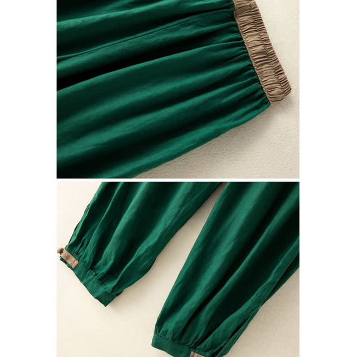 Pantalones harén de algodón liso con cordón y bolsillos para mujer con Buddha Stones - image 14