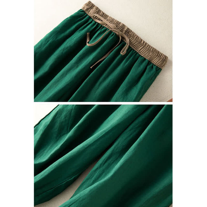 Pantalones harén de algodón liso con cordón y bolsillos para mujer con Buddha Stones - image 12