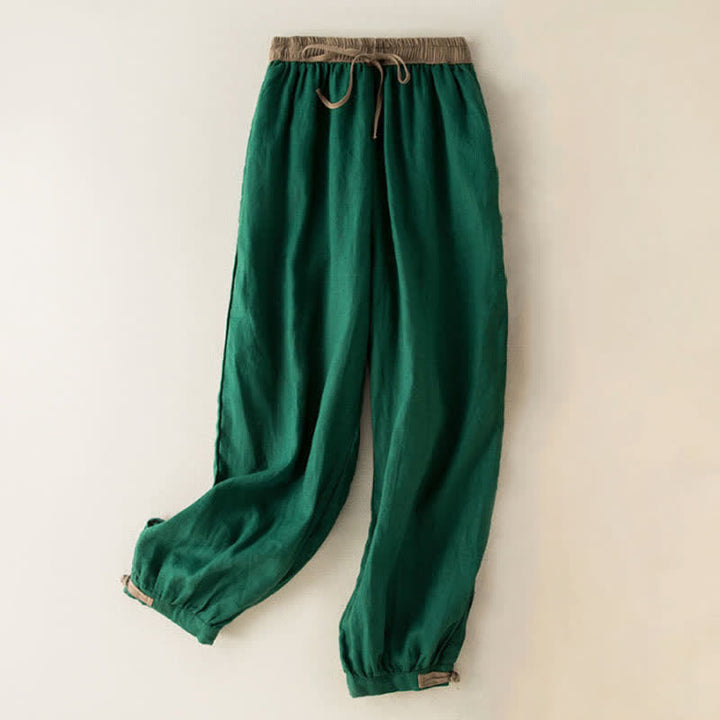 Pantalones harén de algodón liso con cordón y bolsillos para mujer con Buddha Stones - Verdemar - US16，UK/AU20，EU48 (3XL) - image 10