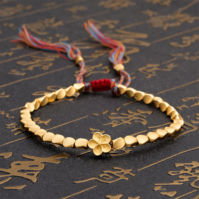 Buddha Stones Pulsera de hilo colorido con cuentas de cobre tibetano y flores de durazno en flor - 7,9 pulgadas (20 cm) - image 0
