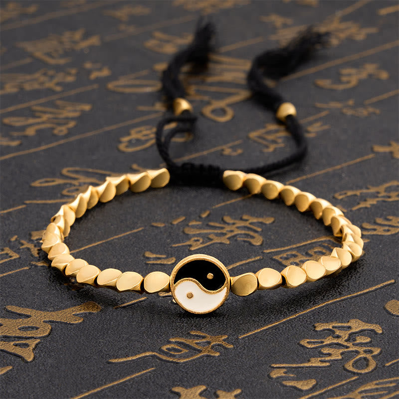 Buddha Stones Pulsera de equilibrio tibetana Yin Yang con cuentas de cobre y cordón negro - 7,9 pulgadas (20 cm) - image 0