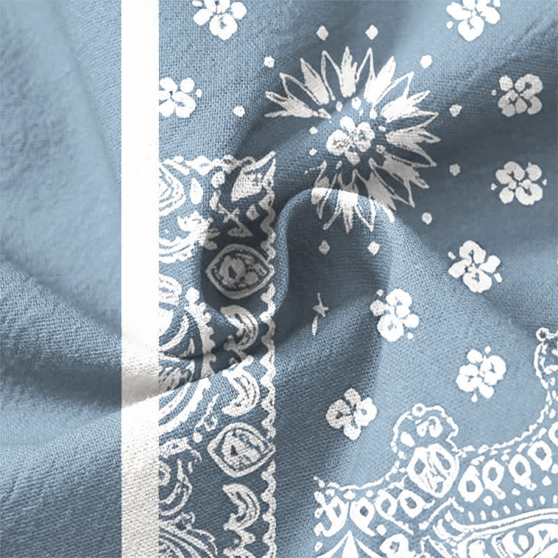 Buddha Stones Camisas de manga larga para hombre de algodón con cuello en V, estampado de rayas paisley estilo boho y botones. - image 6
