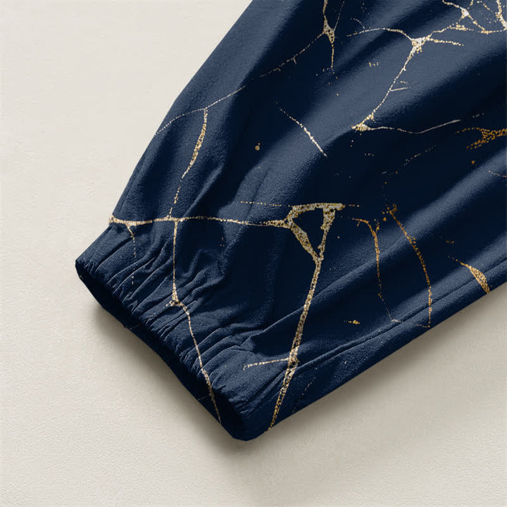 Buddha Stones Pantalones harem para hombre de algodón puro con estampado de vetas de mármol estilo boho, cordón ajustable y bolsillos. - image 10