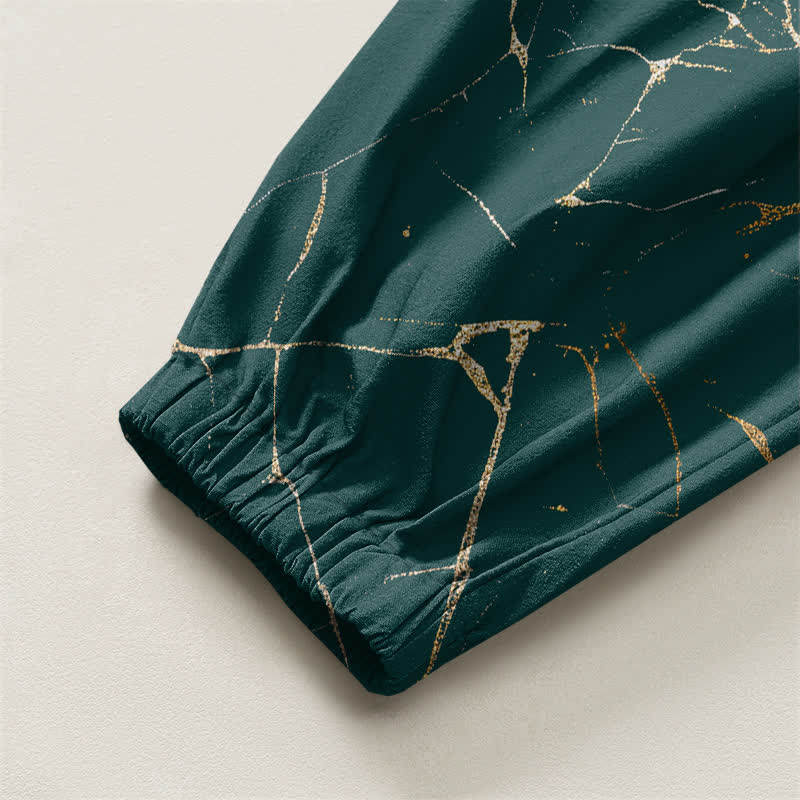 Buddha Stones Pantalones harem para hombre de algodón puro con estampado de vetas de mármol estilo boho, cordón ajustable y bolsillos. - image 16