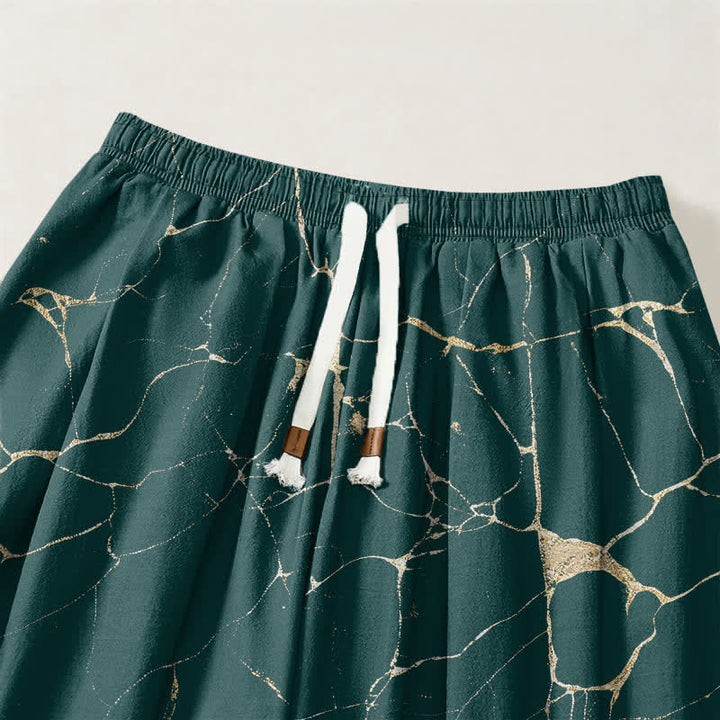 Buddha Stones Pantalones harem para hombre de algodón puro con estampado de vetas de mármol estilo boho, cordón ajustable y bolsillos. - image 15