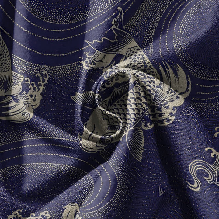 Buddha Stones Pantalones harem para hombre de algodón puro con estampado de carpas y cordón ajustable, con bolsillos. - image 5