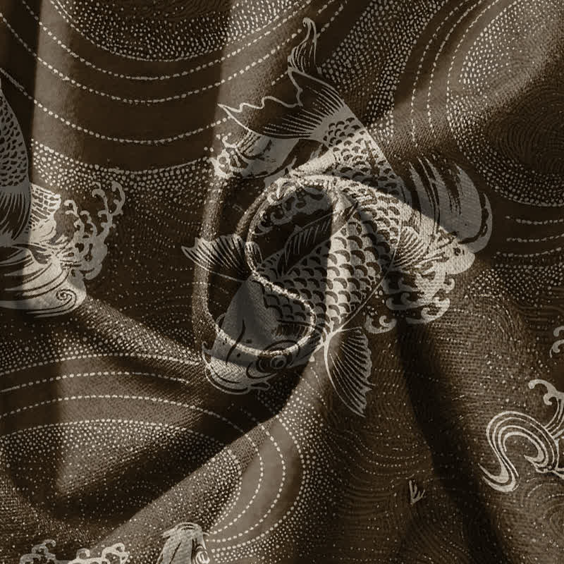 Buddha Stones Pantalones harem para hombre de algodón puro con estampado de carpas y cordón ajustable, con bolsillos. - image 17