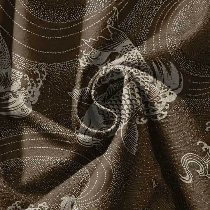 Buddha Stones Pantalones harem para hombre de algodón puro con estampado de carpas y cordón ajustable, con bolsillos. - image 17