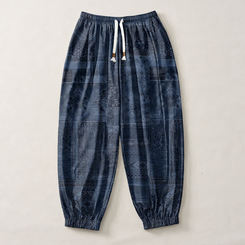 Buddha Stones Pantalones harem para hombre de algodón puro con estampado paisley y cordón ajustable, con bolsillos. - image 1