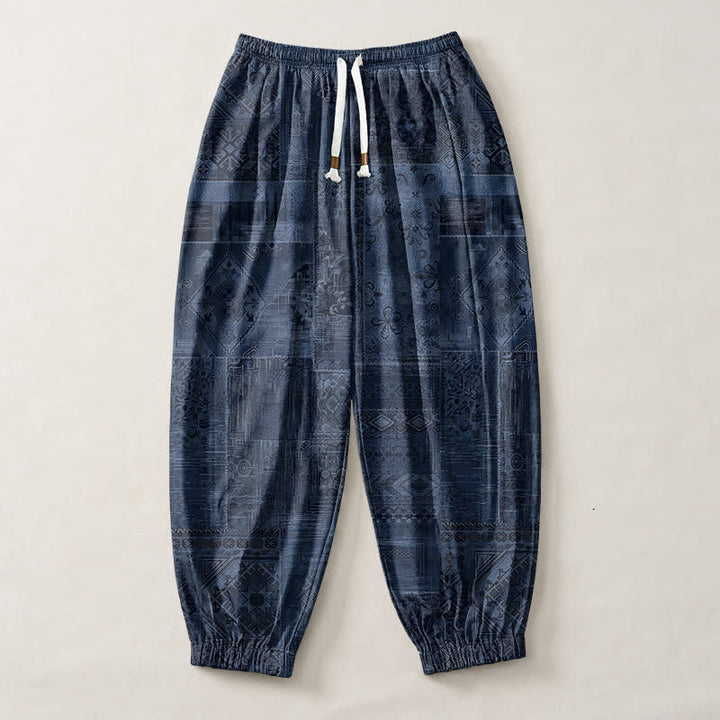 Buddha Stones Pantalones harem para hombre de algodón puro con estampado paisley y cordón ajustable, con bolsillos. - image 1