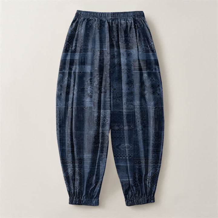 Buddha Stones Pantalones harem para hombre de algodón puro con estampado paisley y cordón ajustable, con bolsillos. - image 2