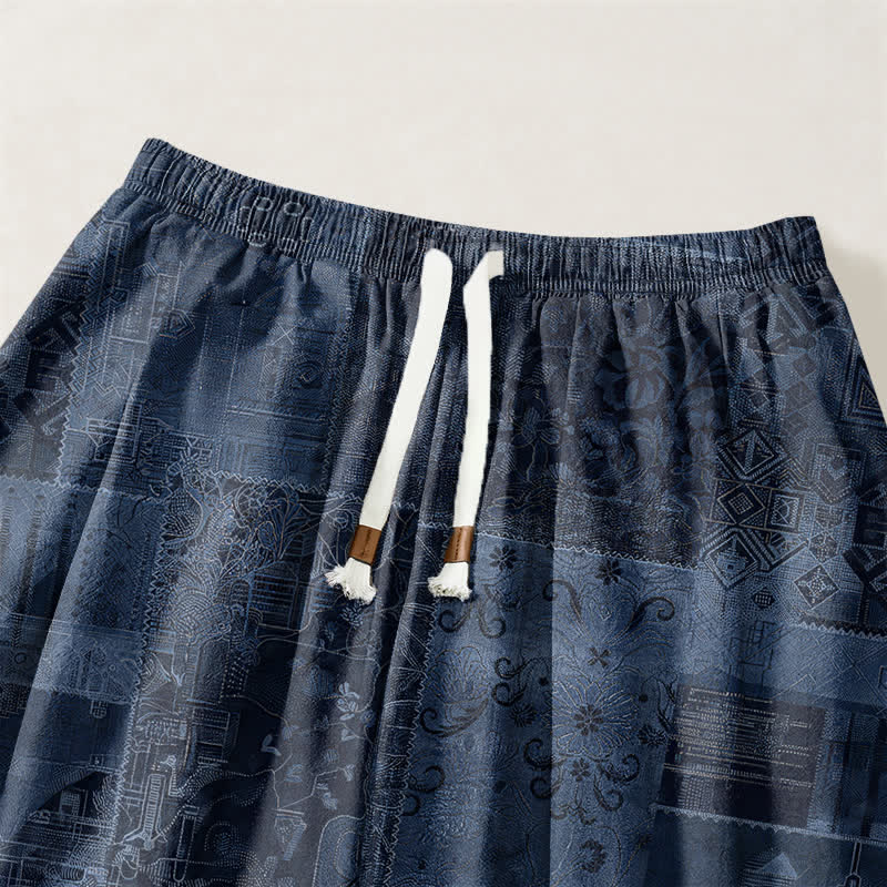 Buddha Stones Pantalones harem para hombre de algodón puro con estampado paisley y cordón ajustable, con bolsillos. - image 3