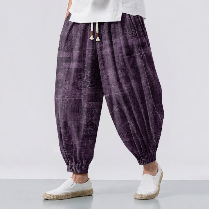 Buddha Stones Pantalones harem para hombre de algodón puro con estampado paisley y cordón ajustable, con bolsillos. - Púrpura - US/UK/AU50, EU60 (5XL) - image 6