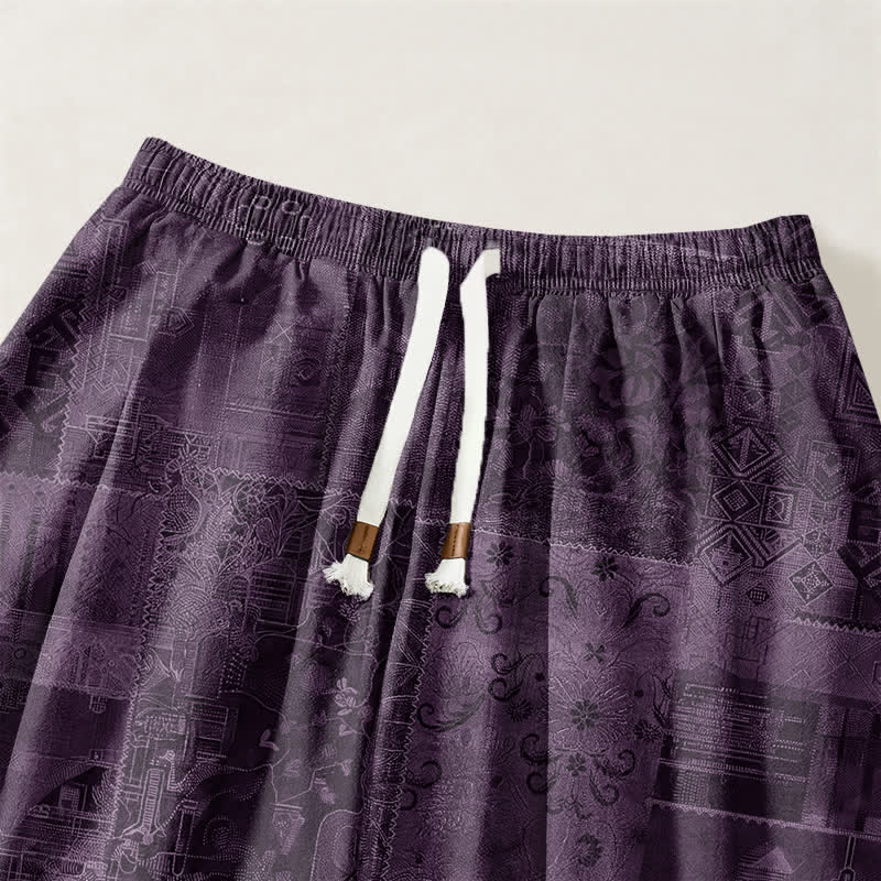 Buddha Stones Pantalones harem para hombre de algodón puro con estampado paisley y cordón ajustable, con bolsillos. - image 9