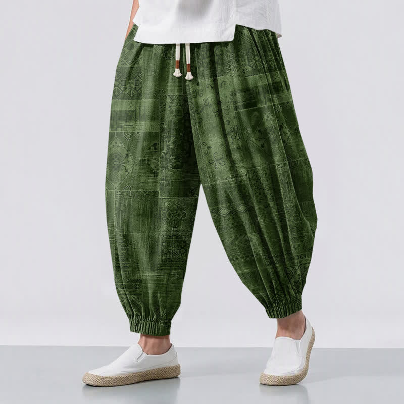 Buddha Stones Pantalones harem para hombre de algodón puro con estampado paisley y cordón ajustable, con bolsillos. - Verde oliva oscuro - US/UK/AU50, EU60 (5XL) - image 12
