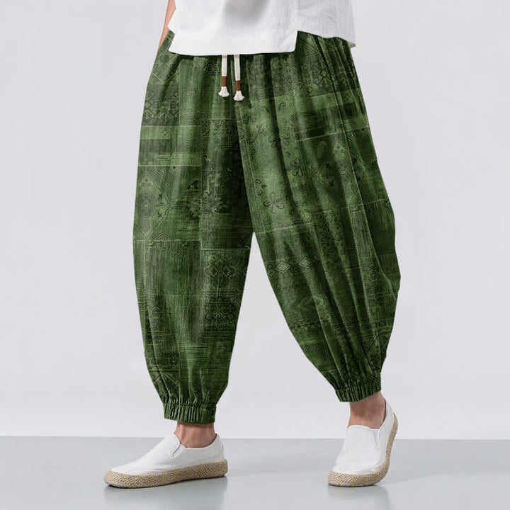Buddha Stones Pantalones harem para hombre de algodón puro con estampado paisley y cordón ajustable, con bolsillos. - Verde oliva oscuro - US/UK/AU50, EU60 (5XL) - image 12