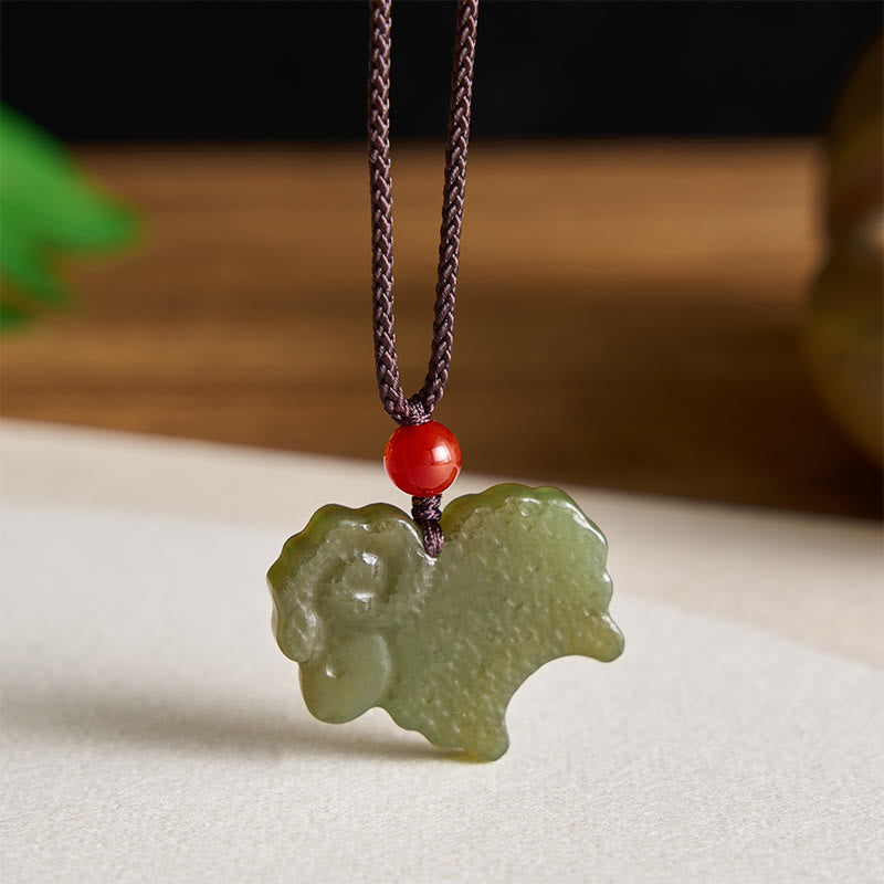 Buddha Stones Collar con colgante de cabra del zodiaco chino de jade Hetian verde - image 3