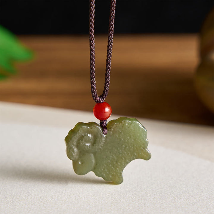 Buddha Stones Collar con colgante de cabra del zodiaco chino de jade Hetian verde - image 3