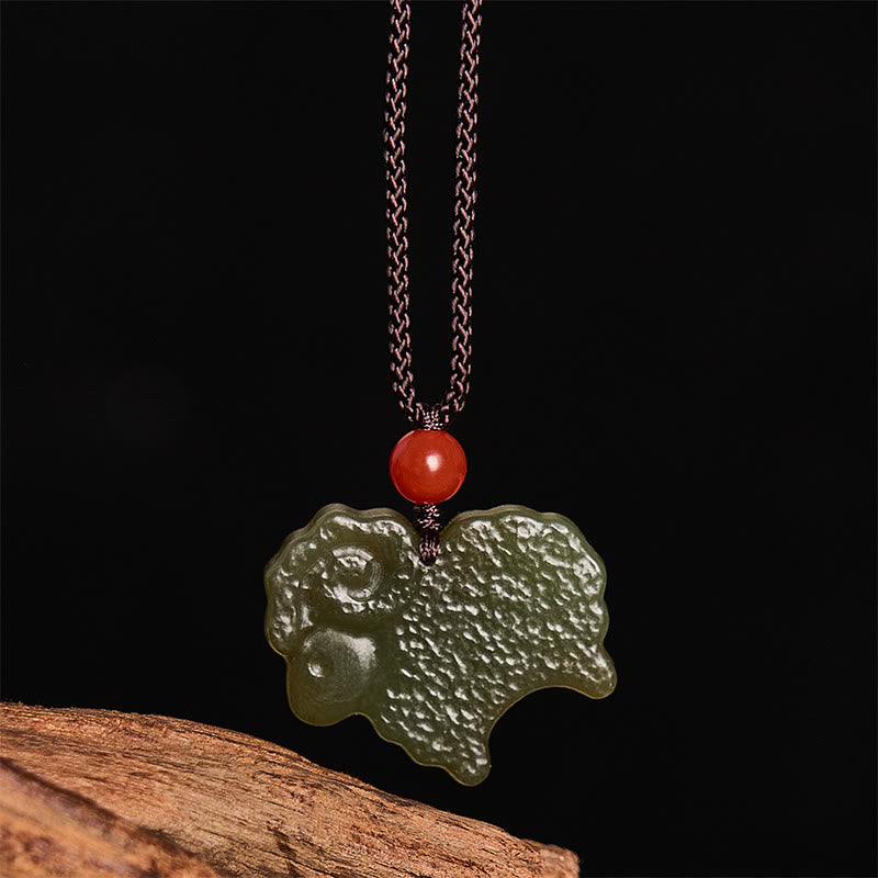 Buddha Stones Collar con colgante de cabra del zodiaco chino de jade Hetian verde - image 6