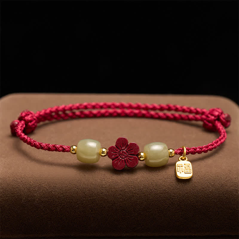 Buddha Stones Pulsera de la bendición con hilo rojo y flores del personaje de Cinnabar Fu - image 2