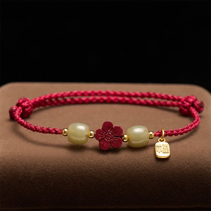 Buddha Stones Pulsera de la bendición con hilo rojo y flores del personaje de Cinnabar Fu - image 2