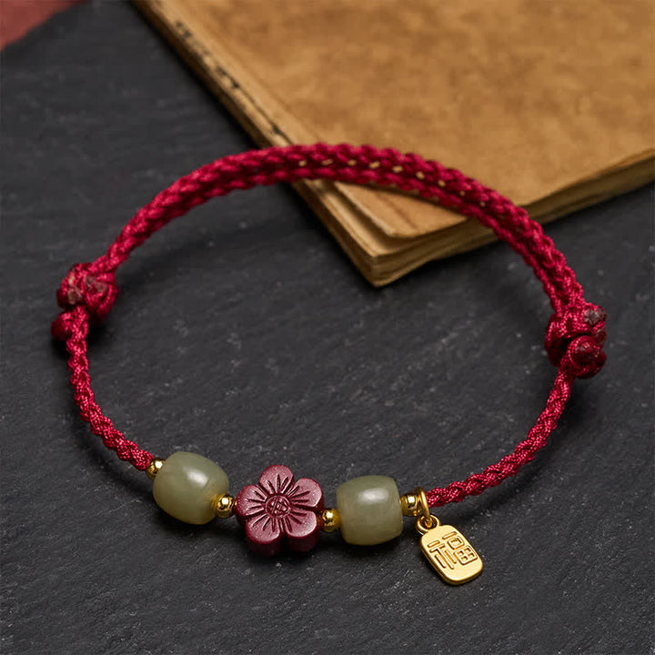 Buddha Stones Pulsera de la bendición con hilo rojo y flores del personaje de Cinnabar Fu - image 3