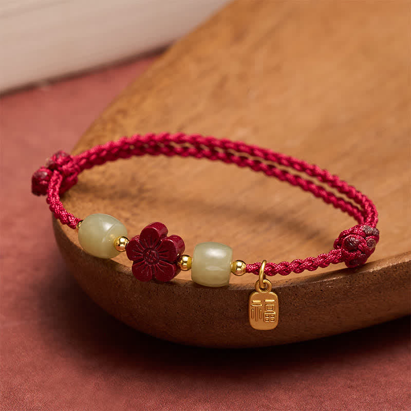 Buddha Stones Pulsera de la bendición con hilo rojo y flores del personaje de Cinnabar Fu - Hilo rojo (Protección ♥ Suerte) - image 0