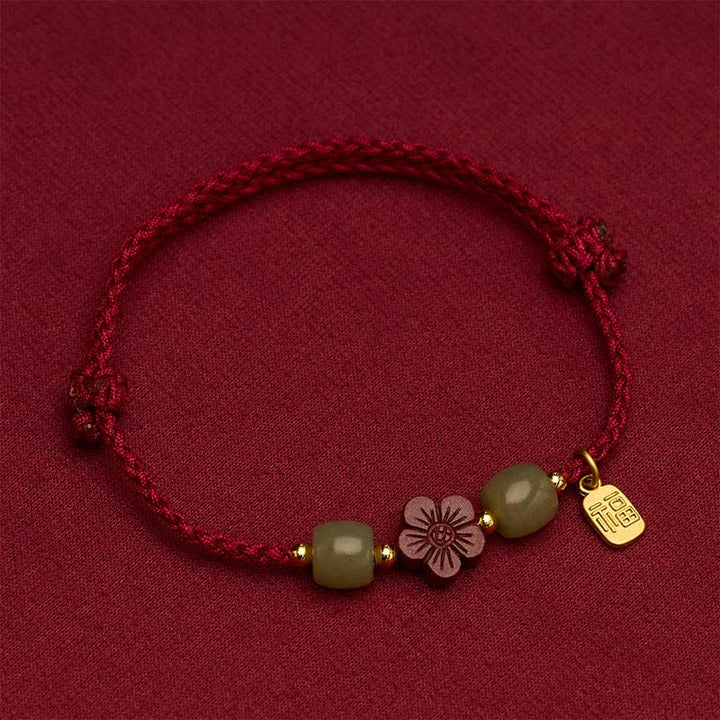 Buddha Stones Pulsera de la bendición con hilo rojo y flores del personaje de Cinnabar Fu - image 1