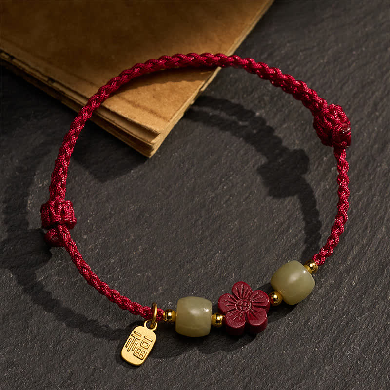 Buddha Stones Pulsera de la bendición con hilo rojo y flores del personaje de Cinnabar Fu - image 4