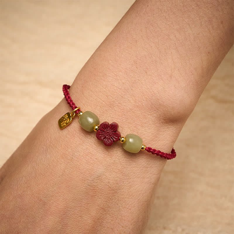 Buddha Stones Pulsera de la bendición con hilo rojo y flores del personaje de Cinnabar Fu - image 5