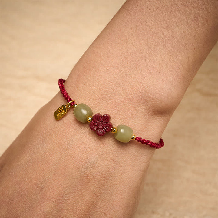 Buddha Stones Pulsera de la bendición con hilo rojo y flores del personaje de Cinnabar Fu - image 5